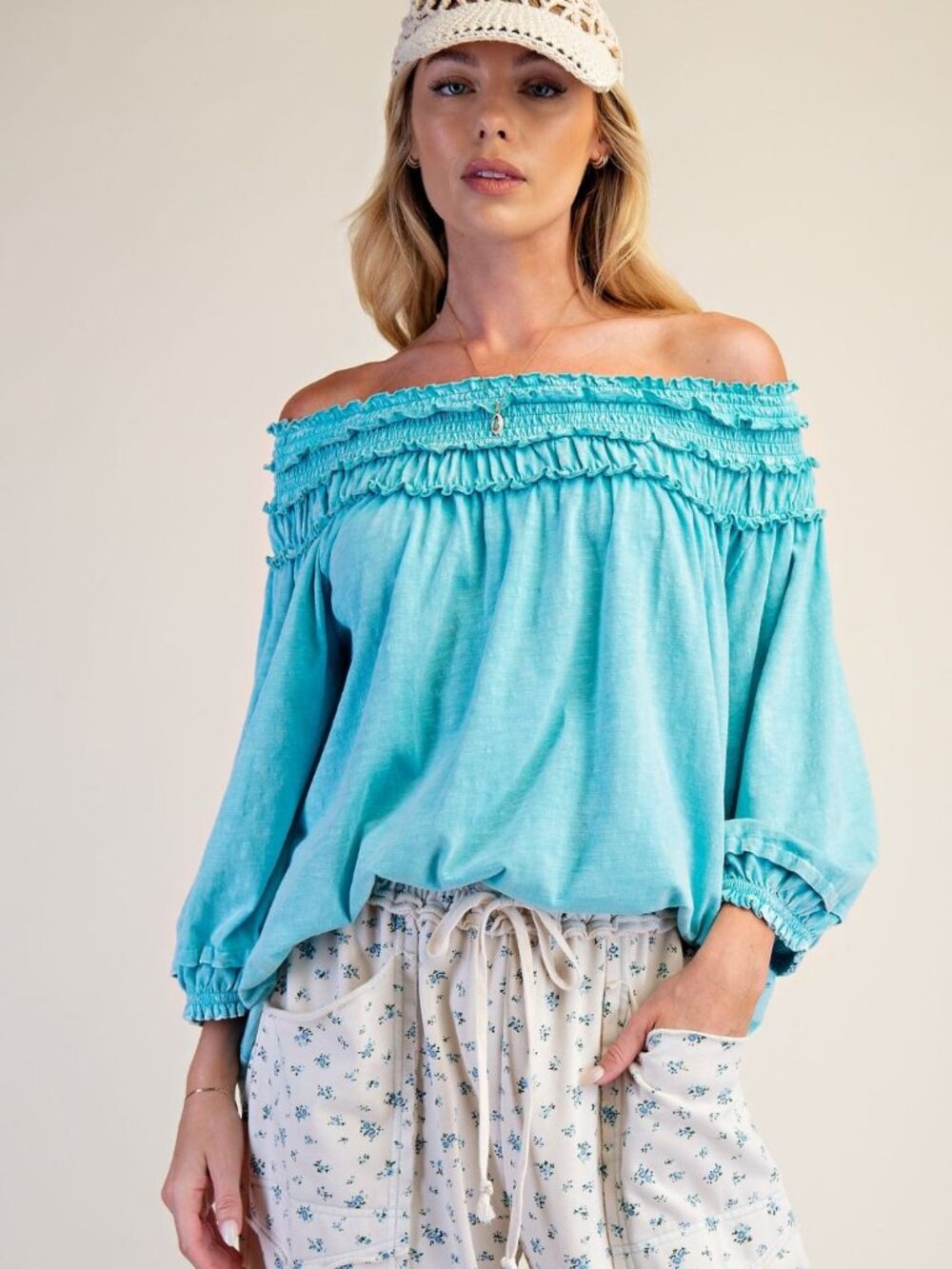 EASEL WASHED COTTON SLUB TOP 100% COTTON